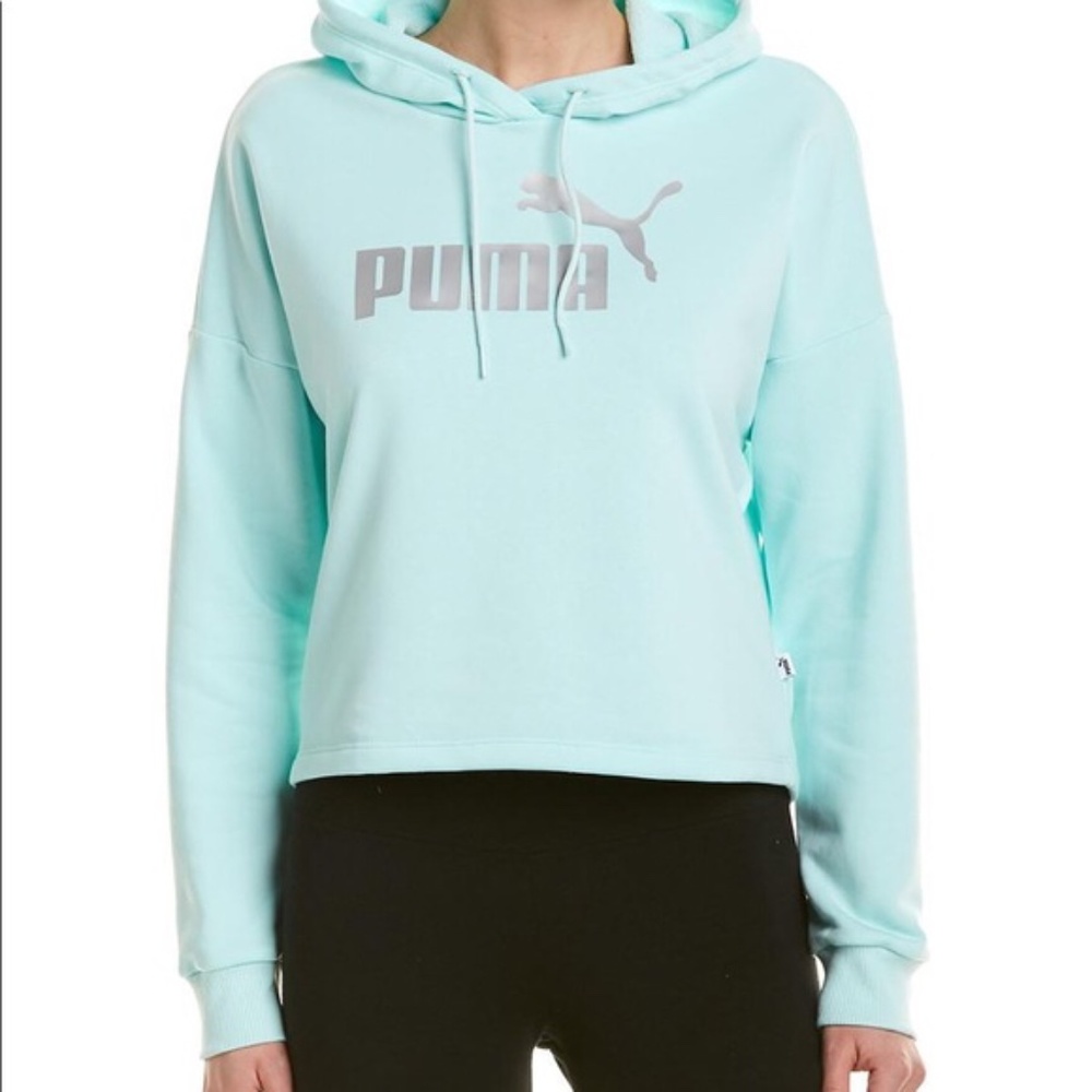 Aqua Blue Puma Cropped Hoodie